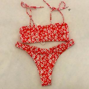 Retro red high-cut bikini
